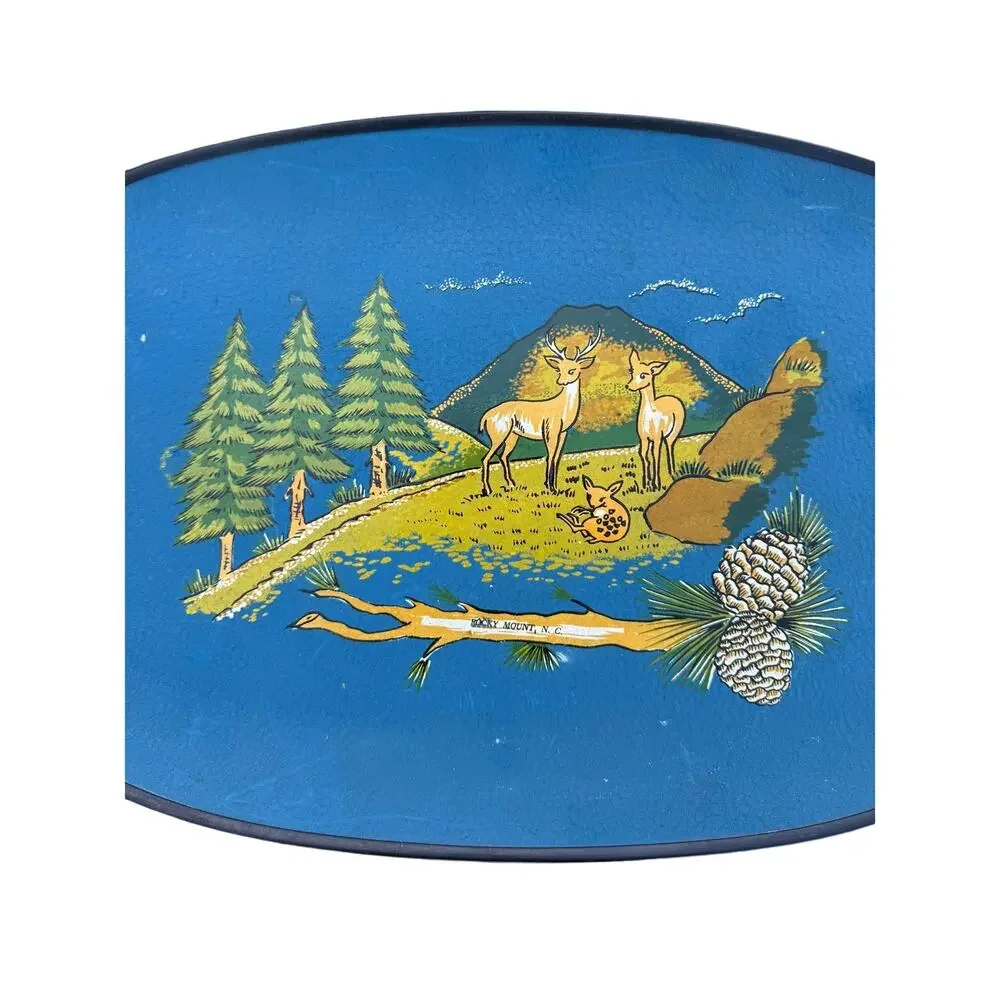 🦌Vintage Made in Japan Deer Scene Fiberglass Serving Trays Set of 2 MCM